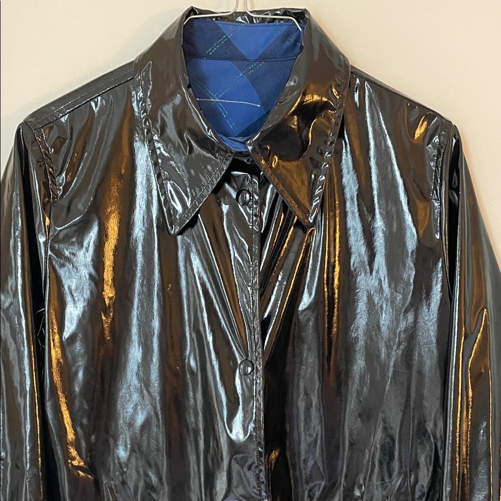 MM6 Maison Martin Margiela Shiny Black Raincoat reversible plaid size 44